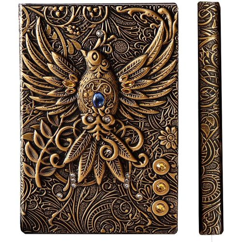 Carnet A5 Lign Couverture Rigide, Intime Cuir Vintage, Ancien, 200 Pages, Fait Main, Cahier De Voyage Carnet De Notes Notebook Calepin, Cadeau Homme Femme 3d Phnix1 Magique, Bronze