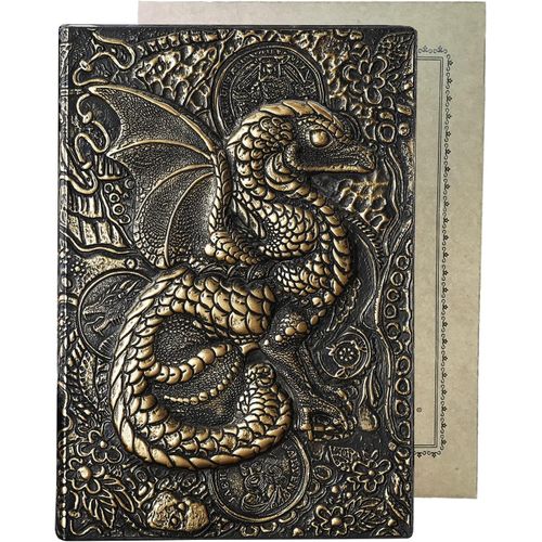 Carnet A5 Lign Couverture Rigide, Journal Intime Cuir Vintage, Ancien, 200 Pages, Fait Main, Cahier De Voyage Carnet De Notes Notebook Calepin, Cadeau Homme Femme S?Ur 3ddragon Magique, Bronze.[G265]