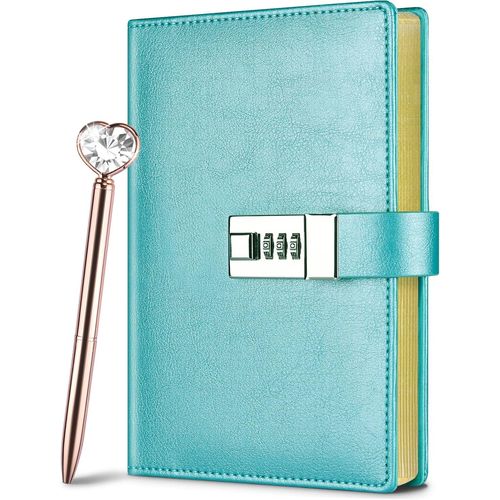 Carnet De Notes, Carnet Secret Pu Cuir Bloc-Notes Avec Stylo, Intime Avec Code Pour Fille Garon Adulte (Bleu, 19.5 X 13.3 Cm)