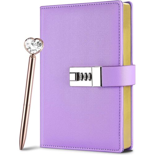 Carnet De Notes, Carnet Secret Pu Cuir Bloc-Notes Avec Stylo, Intime Avec Code Pour Fille Garon Adulte (Violet, 19.5 X 13.3 Cm)