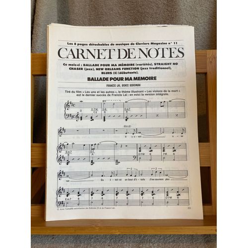 Carnet De Notes Pages Dtachables Claviers Magazine N11 Partition Piano 2000