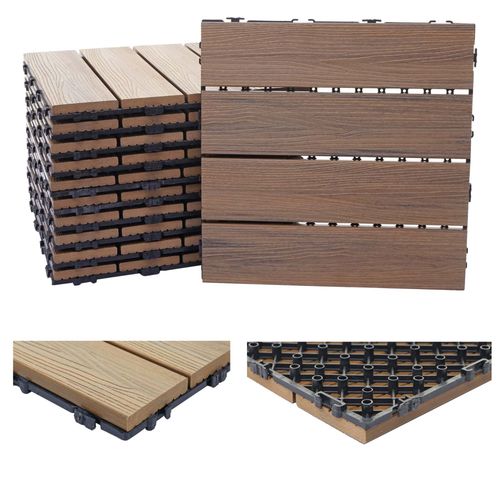 Carreaux En Wpc, Hwc-E20, Aspect Bois Pour Terrasse, Structure 3-D   11 Carreaux  30x30 Cm = 1 M Marron