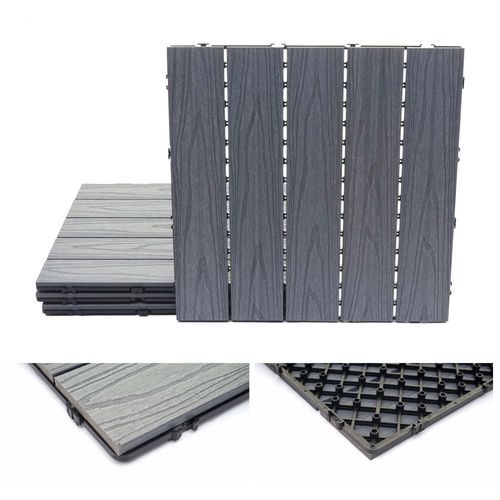 Carreaux En Wpc, Hwc-E21, Aspect Bois Pour Terrasse, Structure 3-D, Enduit Gris   4 Carreaux  50x50 Cm = 1 M