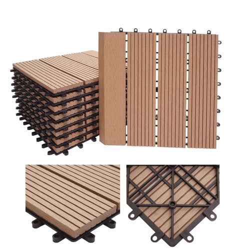 Carrelage De Sol Wpc Rhne + Bordure, Aspect Bois, 11x Chaque 30x30cm = 1m   Teck Linaire Vertical