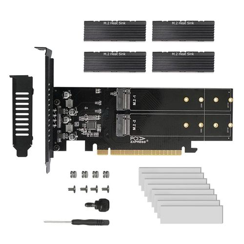 Carte Adaptateur PCIe Vers M2, PCIE X16 4 Ports M2 NVME M Key SSD Add On Card Carte D'Extension PCI Express avec Dissipateur Thermique