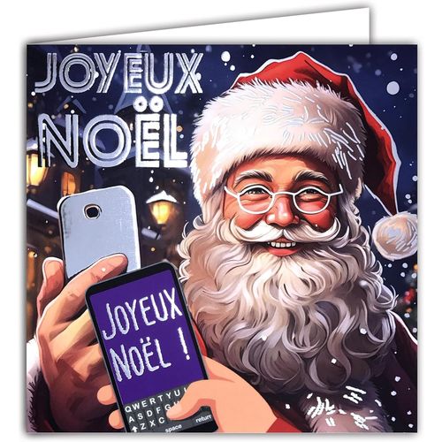 Carte Carre Joyeux Nol Pre-Nol Argent Brillant Avec Enveloppe Carre Blanche Format 15x15cm - Sms Selfie Smartphone
