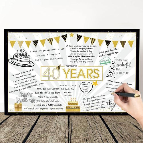 Carte D'anniversaire Carte De Voeux De Message Happy Birthday toile Ballon Noir Or Gant Carte Dcoration De Fte D'anniversaire Livre D'or Affiche De Signe Alternatif (40e Anniversaire)