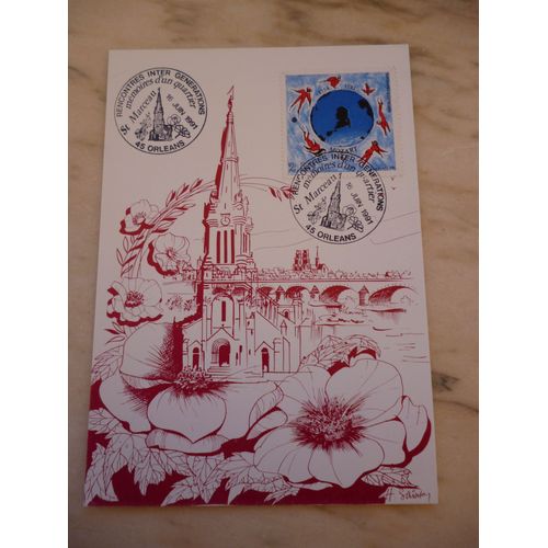 Carte D'un Dessin En Couleurs  De L'glise St Marceau  Orleans:Mmoires D'un Quartier. Avec Un Timbre De Mozart .Du 16 Juin 1991
