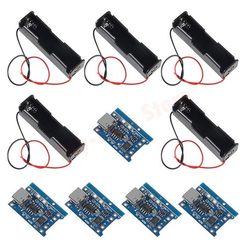 Carte De Charge De Batterie Au Lithium Usb De Type C,Tp4056,Protection Technique,Bms 5v L'autorisation Avec 5 Pices,3.7v,18650,Lot De Support De Batterie,5 Pices