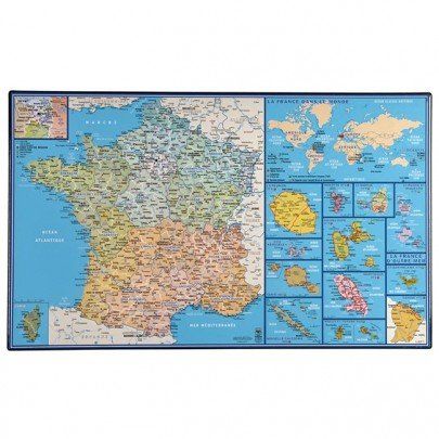 Carte De La France Sous Main Avec Regions Departements Et Villes Imprimes La France Dans Le Monde Et La France D Outre Mer Dimension 35 X 60 Cm Impression 13 Rakuten