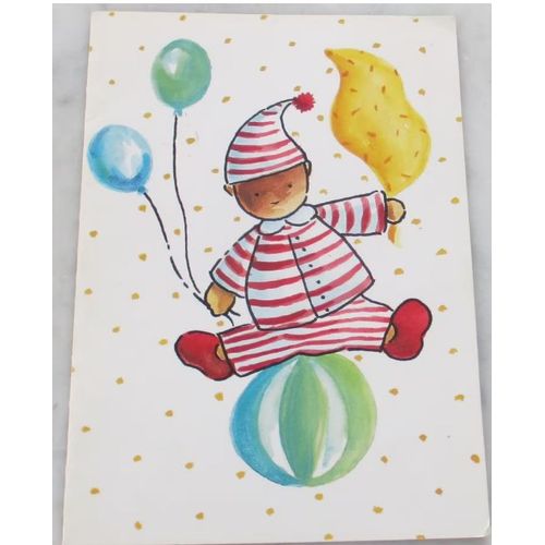 Carte Double Avec Motifs Enfantins-Un Petit Enfant Qui Tient Des Ballons-4 Encoches Sur La Partie Droite Intrieure Permettent D'y Glisser Une Photo Ou Un Faire Part