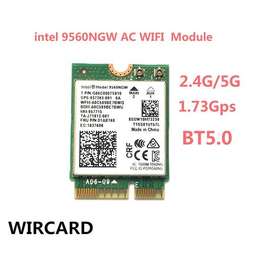 Carte Double Bande Wi-fi Ac 9560, 2x2, Bt 2.4, Pour Intel 9560ngw 802.11ac Ngff Key E 5.0g/5g, Sans Fil