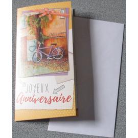 Carte Double Joyeux Anniversaire Avec Image D Un Velo Adosse A Un Arbre Carpe Diem Rabat Interieur Ouvert Pour Billet Ou Cheque Avec Mention Pour De La Part De 9x18cm Avec Enveloppe Blanche Rakuten