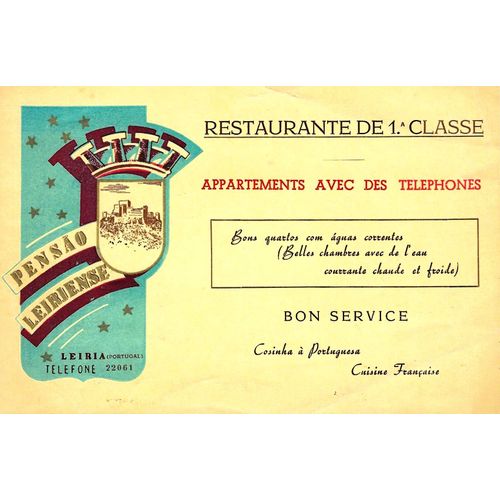 Carte Franco-Portugaise : Restaurante De 1.^Classe - Leiria - Portugal
