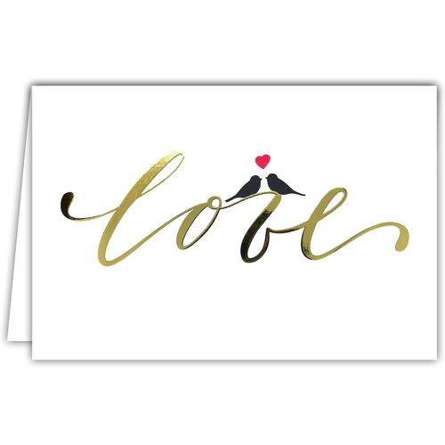 Carte Love En Or Dor Brillant Je T'aime Saint Valentin 14 Fvrier Flicitations Mariage Union Couple Pacs Oiseaux Amoureux Style Chic lgant pur Avec Enveloppe Blanche Format 17,5x12cm