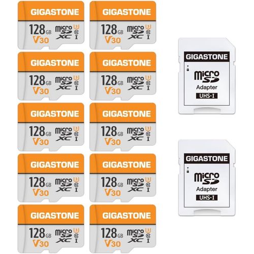 Carte Mmoire 128 Go Lot De 10 Cartes, Compatible Avec Gopro Camra Drone Tablette Samsung Sony, Haute Vitesse Pour 4k Uhd Vido, A1 U3 C10 Carte Micro Sdxc Avec Mini tui Et Adapt[Lot6240750]