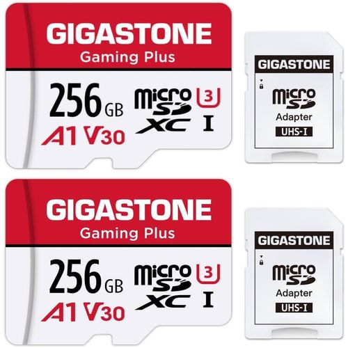 Carte Mmoire 256 Go Lot de 2 cartes,Gaming Plus Srie,Vitesse de Lecture allant jusqu' 100 Mo/s. A1 U3 V30 Carte Micro SDXC pour Switch1 HD vidos Dashcam GoPro Drone,avec Adaptateur SD