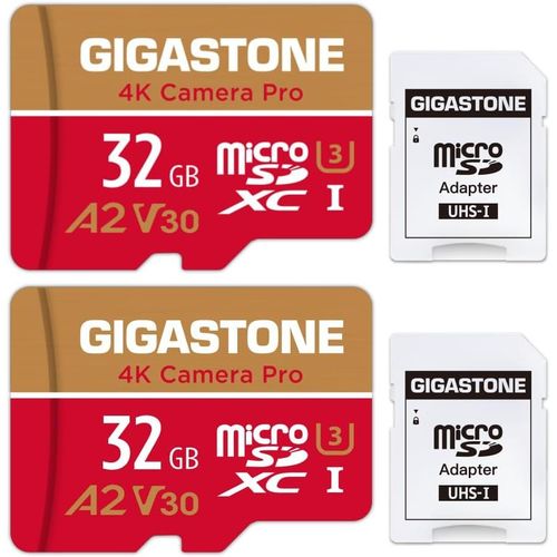 Carte Mmoire 32 Go Lot De 2 Cartes,4k Camra Pro,Compatible Avec Gopro Drone Switch,Vitesse 95 Mo/S. Pour 4k Uhd Vido,A2 U3 V30 Carte Microsdhc Avec Adaptateur Sd