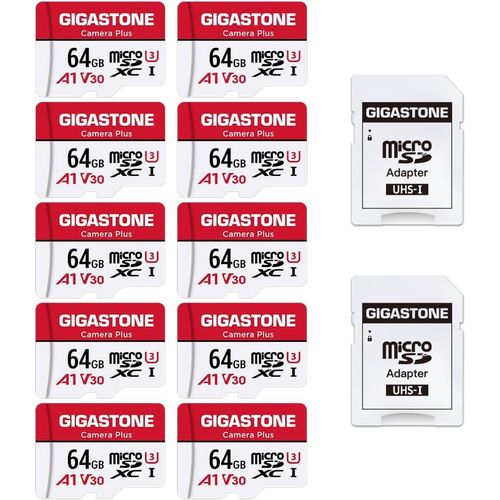 Carte Mmoire 64 Go Lot De 10 Cartes, Camra Plus Srie, Vitesse Allant Jusqu' 95 Mo/S. Idal Pour Full Hd Video Gopro Drone Camra, U1 C10 Carte Micro Sdxc Avec Mini Coque Et Ada[Gop6253389]