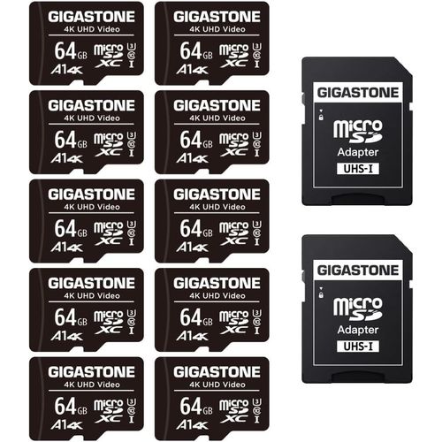 Carte Mmoire 64 Go Lot De 10 Cartes, Compatible Avec Gopro Drone Camra Tablette Samsung Sony, Haute Vitesse Pour 4k Uhd Vido, A1 U3 C10 Carte Micro Sdxc Avec Mini tui Et Adapta[Gop6253494]