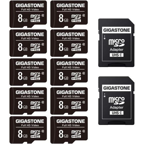 Carte Mmoire 8 Go Lot De 10 Cartes,Haute Vitesse De Lecture Allant Jusqu' 80 Mo/S. Idal Pour Portable Full Hd Vido Camra Drone,U1 C10 Carte Micro Sdhc Avec 4 tuis Et 2 Adaptateurs Sd