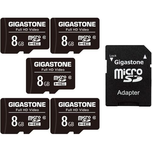 Carte Mmoire 8 Go Lot de 5 Cartes, Haute Vitesse de Lecture allant jusqu' 80 Mo/s. idal pour Portable Full HD Vido, U1 C10 Carte Micro SDHC UHS-I avec 2 Mini tuis et 1 Adaptateur SD.