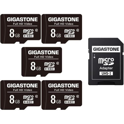 Carte Mmoire 8 Go Lot de 5 Cartes,Haute Vitesse de Lecture allant jusqu' 80 Mo/s. idal pour Portable Full HD Vido,U1 C10 Carte Micro SDHC UHS-I avec 2 Mini tuis et 1 Adaptateur SD.