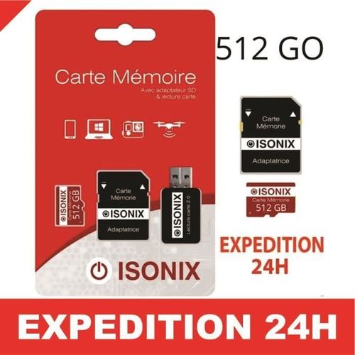 Carte Micro-Sd 512 Go Isonix Classe 10 4k Sdxc Smartphone Tablette Camra Sport 100% Rel Class 10 + Lecture Carte