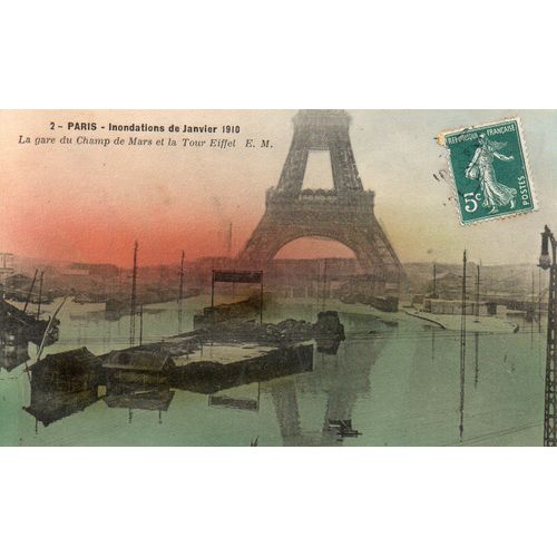Carte Postale Ancienne -1910- Avec Timbre -Paris - Inondations De Fevrier 1910- La Gare Du Champ De Mars Et La Tour Eiffel- Editions Em-