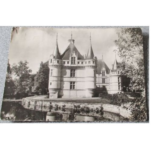 Carte Postale Ancienne Noir Et Blanc- Chteau D'azay-Le-Rideau, Faade Orientale- Editions De Luxe Estel-Lavelle & Cie N2353-crite En 1951 Avec Timbre Oblitr De 12 F- Trs Salie Et Non Nettoye