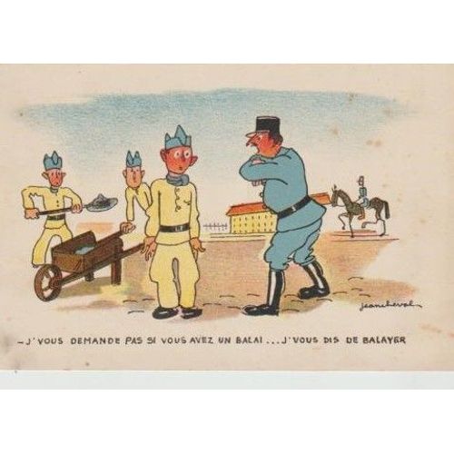 Carte Postale Comique Troupier - Jean Cheval Le Balai 9x14 Cm Non crite
