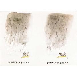 Carte Postale Humoristique Grande Bretagne Sous La Pluie En Hiver Et En Ete Mouton Humour Dessin Et Aquarelle Rakuten