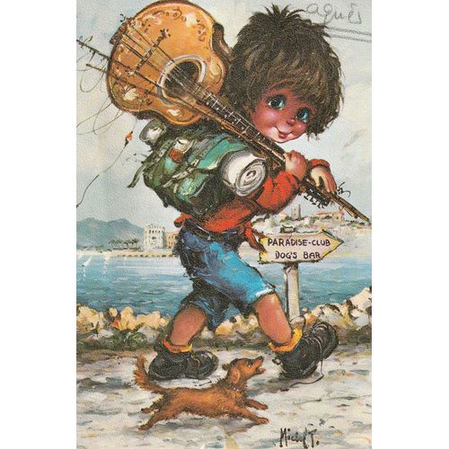 Carte Postale Michel T (Style Francisque Poulbot ) Paradise Club - Dog's Bar - On The Road Agan - 10x15x Cm