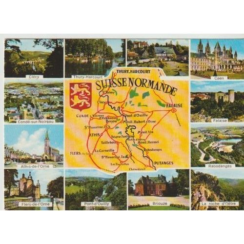 Carte Postale Mosaique : La Suisse Normande - Clecy -Thury-Harcourt- Cond -Sure-Noireau - Caen - Falaise - Fkers-Sur-L'orne Pont D'ouilly Briouze Rabodanges 105x145 Mm Non Ecrite