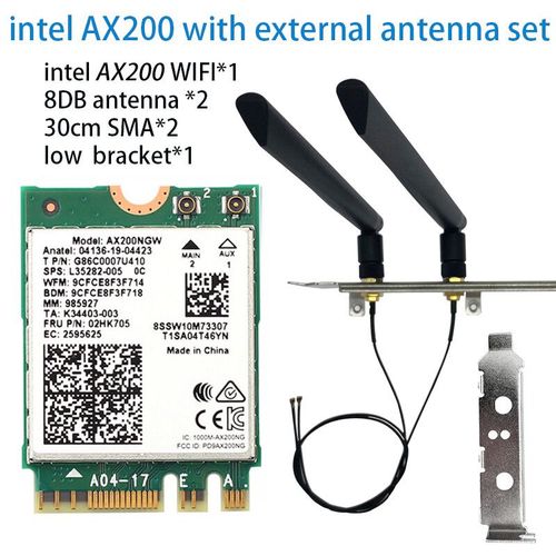 Carte rseau Intel Wi-Fi 6E AX200 AX200NGW 802.11ax/ac MU-MIMO 2x2,double bande,2.4Gbps,NGFF M.2,Bluetooth 5.1 - Type ax200 8DB bracket