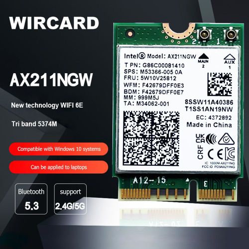 Carte rseau WiFi 6E AX211NGW CNVIo2 M.2, adaptateur sans fil, Bluetooth 5.3, 802.11ax, double bande, 2.4Ghz/5Ghz, pour ordinateur portable, nouveau