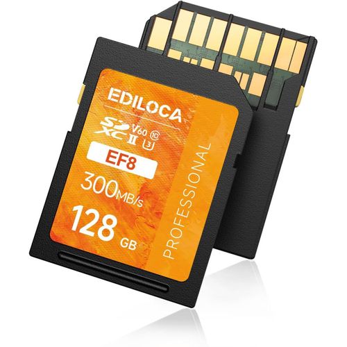 Carte SD UHS-II V60 128 Go,SDXC,jusqu' 300 Mo/s en Lecture et 100 Mo/s en criture,pour vidos 4K/6K et Photographie Professionnelle (U3,V60,Classe 10,UHS-II)