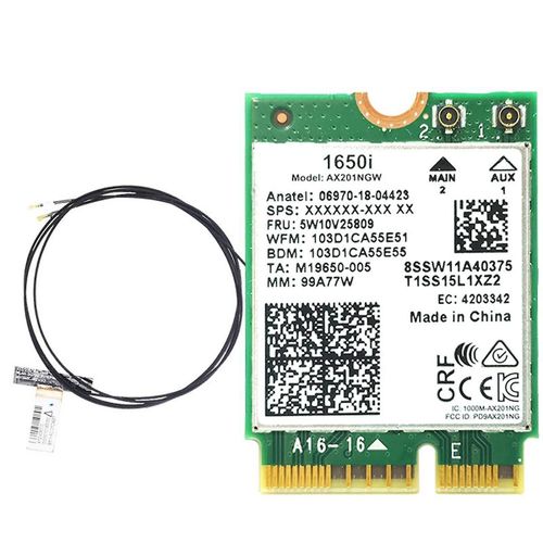 Carte WiFi 1650i AX201NGW + 2xAntenne 3000Mbps WIFI6 2.4G / 5G Adaptateur WiFi Bluetooth 5.1 double bande Cnvio2 pour Win10 / Win11