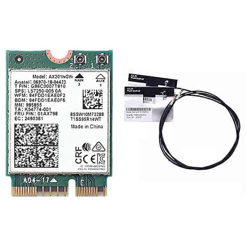 Carte Wifi Ax201 avec Antenne Wifi 6 3000Mbps M.2 Cnvio2 Bluetooth 5.1 Wifi Adaptateur pour Windows10