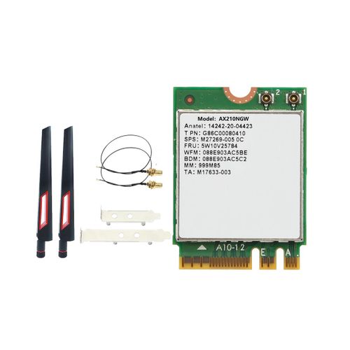 Carte WiFi AX210 AX210NGW + Antenne WIFI 6E Bluetooth 5.2 2.4Ghz 5Ghz 3000Mbps Adaptateur Sans Fil M.2 Carte RSeau 802.11Ax
