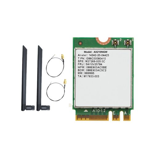 Carte WiFi AX210NGW + 2XAntenne WIFI 6E Bluetooth 5.2 2.4Ghz 5Ghz 3000Mbps Adaptateur Sans Fil M.2 Carte RSeau 802.11Ax