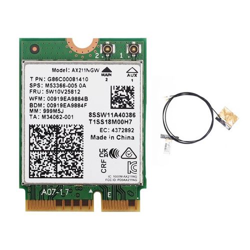 Carte Wifi RSeau Sans Fil WiFi 6E AX211NGW Bande 2.4G/5G/6Ghz pour Bluetooth 5.2 AX211 M.2 CNVio Windows10