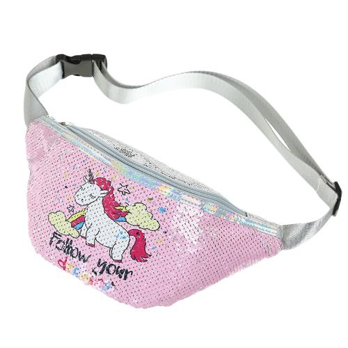 Cartoon Unicorn Sequins Waist Bag Casual Adjustable Waist Shiny Sequins Waist Bag Girl Sports Travel Phone Bag, Rose