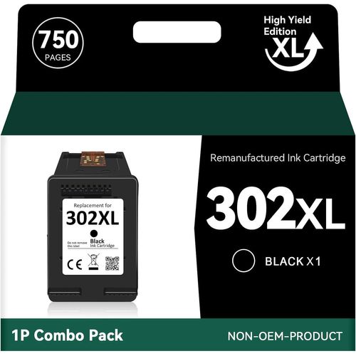 Cartouche 302 Noir Remanufactures Pour Hp 302xl, Encre 302 Pour Deskjet 2130 3634 3636 Officejet 3833 5220 3831 3830 5232 Envy 4525 4527 4520 Imprimante (Noir, 1-Pack)