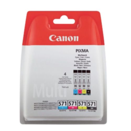 Canon Cli-571 C/M/Y/Bk Value Pack - Pack De 4 - 7 Ml - Noir, Jaune, Cyan, Magenta - Originale - Rservoir D'encre - Pour Pixma Ts5051, Ts5053, Ts5055, Ts6050, Ts6051, Ts6052, Ts8051, Ts8052...