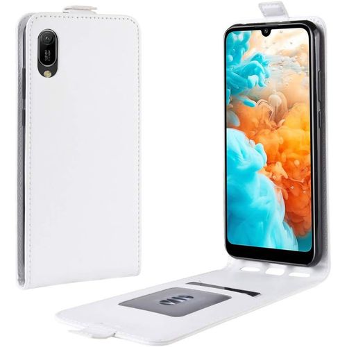 Cas De Pour Huawei Y6 Pro 2019 6 09 Pouces Verticale Pu Cuir Housse Up And Down Open tui Avec Magntique Fermeture Carte Slot Portefeuille Shell De Protection Blanc