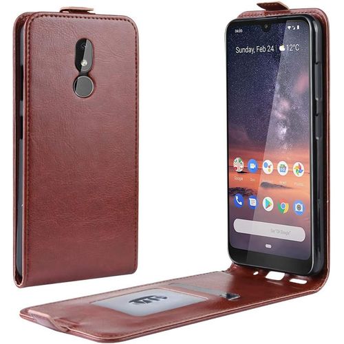 Cas De Pour Nokia 3.2 6 26 Pouces Verticale Pu Cuir Housse Up And Down Open tui Avec Magntique Fermeture Carte Slot Portefeuille Shell De Protection Marron