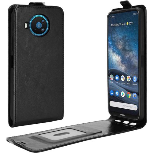 Cas De Pour Nokia 8.3 6 81 Pouces Verticale Pu Cuir Housse Up And Down Open tui Avec Magntique Fermeture Carte Slot Portefeuille Shell De Protection Noir