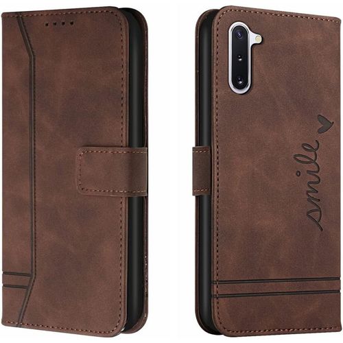 Cas De Pour Samsung Galaxy Note10 Sm N970 6 3 Pouces Pu Cuir Housse Flip Coque Le Sourire Rtro Motif Avec Built Stand Magntique Fermeture Portefeuille tui De Protection Marron