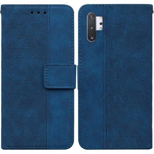 Cas De Pour Samsung Galaxy Note10+Sm N975 6 8 Pouces Pu Cuir Housse Flip Coque Gomtrie Motif Avec Built Stand Magntique Fermeture Portefeuille tui De Protection Bleu